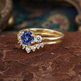 1 Carat Round Cut Tanzanite Engagement Ring Set Classic Wedding Ring